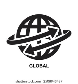 Icono global. Globo redondo con la flecha aislada en la Ilustración vectorial de fondo.