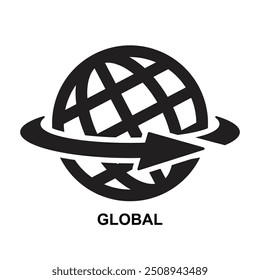 Icono global. Globo redondo con la flecha aislada en la Ilustración vectorial de fondo.