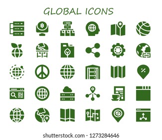  global icon set. 30 filled global icons. Simple modern icons about  - Database, Bitcoin, Network, Global, Maps, Earth globe, World, Earth, Fuel, Share, Data, Worldwide, Peace
