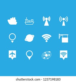 global icon set about airport pin, information, signal and planets vector set