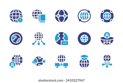 Global icon set. Duotone color. Vector illustration. Containing world, network, book, earth, global, server, internet, global delivery, global education.