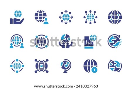Global icon set. Duotone color. Vector illustration. Containing global services, expansion, internet, global, network, globe, geography, global shipping.