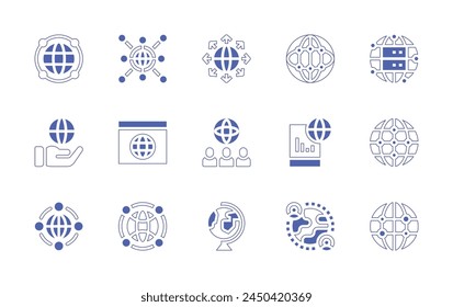 Globaler Symbolsatz. Linienstrich im Duotonstil und fett. Vektorillustration. Enthaltene Dienste, Erweiterung, Internet, Netzwerk, Globale, Globale Server, Globale, Verbindung.