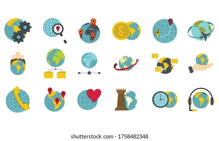 Global icon set. Flat set of global vector icons for web design isolated on white background