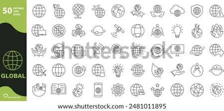 Global icon. Set of icons for web, network, earth, internet, world globe,...