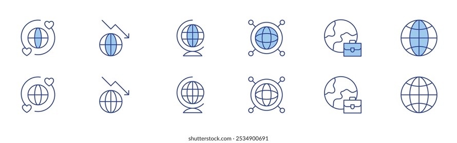 Global icon set in two styles, Duotone and Thin Line style. Editable stroke. global, global network, global services, recession, world.