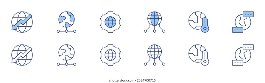 Global icon set in two styles, Duotone and Thin Line style. Editable stroke. decrease, global, global server, global warming, language.