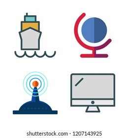 global icon set. vector set about signal, monitor, earth globe and ship icons set.