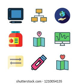 global icon set. vector set about ecology, technological, map and monitor icons set.