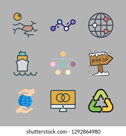 global icon set. vector set about diagram, ecologism, planet earth and north pole icons set.
