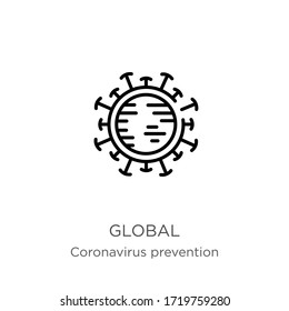 Globales Symbol. Dünne lineare globale Umrisssymbol einzeln auf weißem Hintergrund aus der Sammlung zur Prävention von Coronavirus. Modernes Zeilensymbol, Symbol, Strich für Web und Mobile