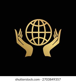 Vetor de ícone global. Cuidar do design do logotipo. Design do logotipo para instituições de saúde. Design do logotipo da tecnologia.