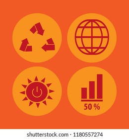 global icon. global vector icons set diagram, recycle sign, globe and solar power