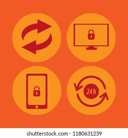 global icon. global vector icons set cyber security, mobile security, recycle sign and recycle hours