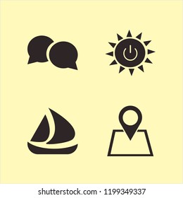 global icon. global vector icons set ship, location, solar power and speech bubbles