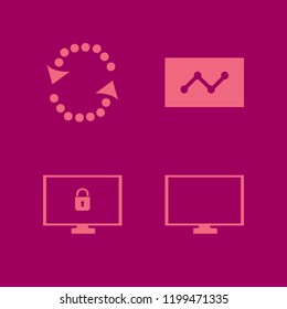 global icon. global vector icons set cyber security, recycle sign, statistics and monitor
