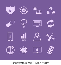 global icon. global vector icons set cyber security, shield lock security, recycle hours and satellite