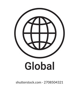 Icono global. Símbolo de línea de Vector para un Sitio web, tarjeta de producto, presentación y App móvil, embalaje o instrucción. Signo de esquema editable