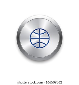 Global icon. Vector metal app button. 
