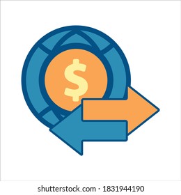 vector de icono global. global con flechas de transferencia icono .concepto vectorial de estilo de diseño plano