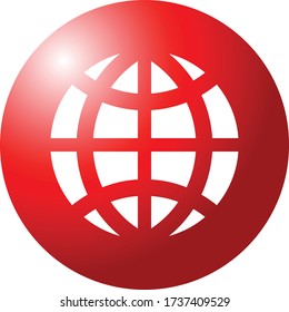 Global icon web symbol for web computer and mobile with shining red round