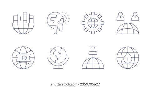 Globale Symbole. bearbeitbarer Strich. Mit Global, Pin, Welt, Erderwärmung, Globus.