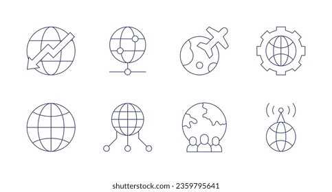 Iconos globales. trazo editable. Con disminución, economía, red global, viajes, a nivel mundial, servidor.