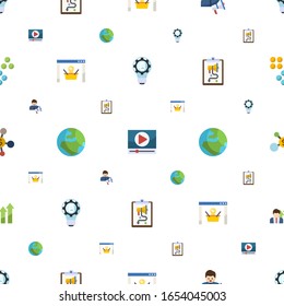global icons pattern seamless. Included editable flat fintech innovation, Video marketing, social media specialist, ecommerce solutions icons. global icons for web and mobile.