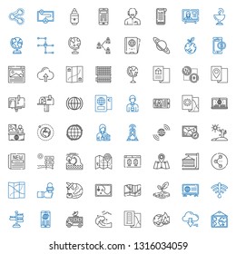 global icons set. Collection of global with map, server, global warming, tsunami, satellite dish, news, signpost, signal, drought, worldwide. Editable and scalable icons.