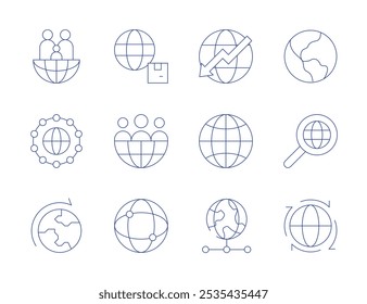 Global icons. Thin Line style, editable stroke. earth, global, logistic, team, world, decrease, day of parents, network, shipping.