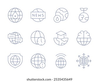 Global icons. Thin Line style, editable stroke. global, earth day, global communication, news, protection, time zone, world, knowledge.