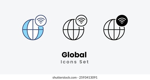 Global icons vector set stock illustration.