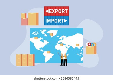Global Import and Export Logistics - International Trade and Shipping 2d flat vector illustrations