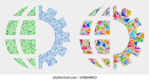 Global industry collage icon of triangle elements which have various sizes and shapes and colors. Geometric abstract vector illustration of global industry.