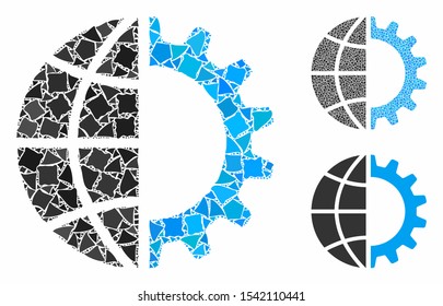 Global industry composition of irregular pieces in various sizes and color tints, based on global industry icon. Vector irregular pieces are organized into mosaic.