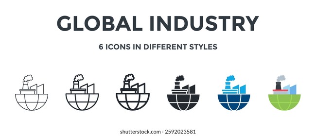 Global Industry Icon In Different Style Vector Illustration. Designed In Thin Line, Regular Line, Bold Line, Glyph, Color Fill, And Flat Style Can Be Used For Web