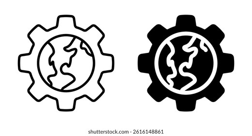 Global industry icon with earth in gear. Silhouette and line style.
