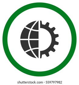 Global Industry vector bicolor rounded icon. Image style is a flat icon symbol inside a circle, green and gray colors, white background.