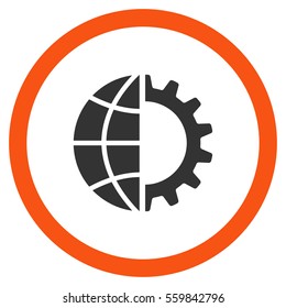 Global Industry vector bicolor rounded icon. Image style is a flat icon symbol inside a circle, orange and gray colors, white background.