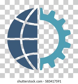 Global Industry vector icon. Illustration style is flat iconic bicolor cyan and blue symbol on a transparent background.