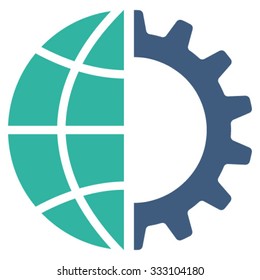 Global Industry vector icon. Style is bicolor flat symbol, cobalt and cyan colors, rounded angles, white background.