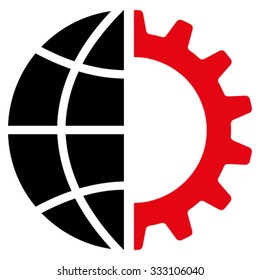 Global Industry vector icon. Style is bicolor flat symbol, intensive red and black colors, rounded angles, white background.