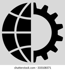Global Industry vector icon. Style is flat symbol, black color, rounded angles, light gray background.