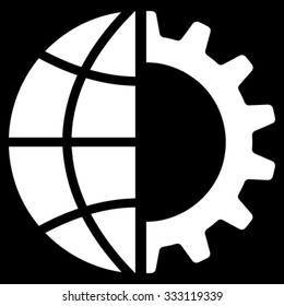 Global Industry vector icon. Style is flat symbol, white color, rounded angles, black background.