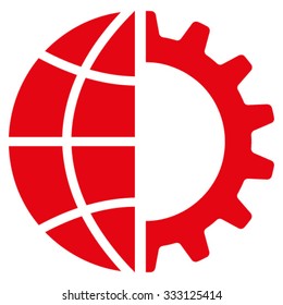 Global Industry vector icon. Style is flat symbol, red color, rounded angles, white background.