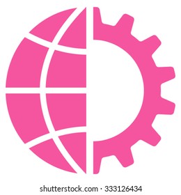 Global Industry vector icon. Style is flat symbol, pink color, rounded angles, white background.