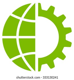 Global Industry vector icon. Style is flat symbol, eco green color, rounded angles, white background.