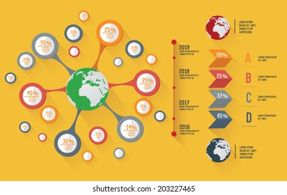 Global info graphics design,for text,on yellow background,vector