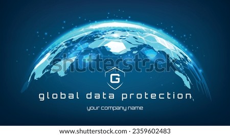 Global information defence network protect poster. Data security networks concepts protection privacy business contemporary technologies vector blue background illustration