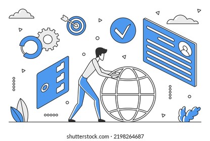 Global information network. Sharing worldwide data, digital communication flow vector monocolor illustration